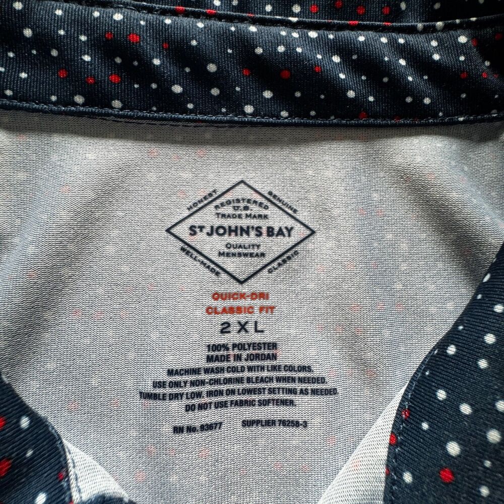 St John's Bay Polo Shirt - 2XL- Blue w/Red and White Dot pattern - Picture 3 of 6